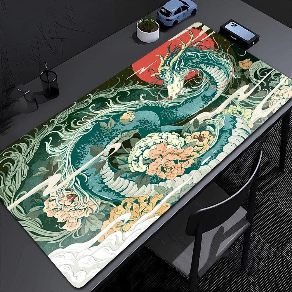 Gaming Accessories For Pc Setup - Eastern Dragon Peony Flower Desk Mat
