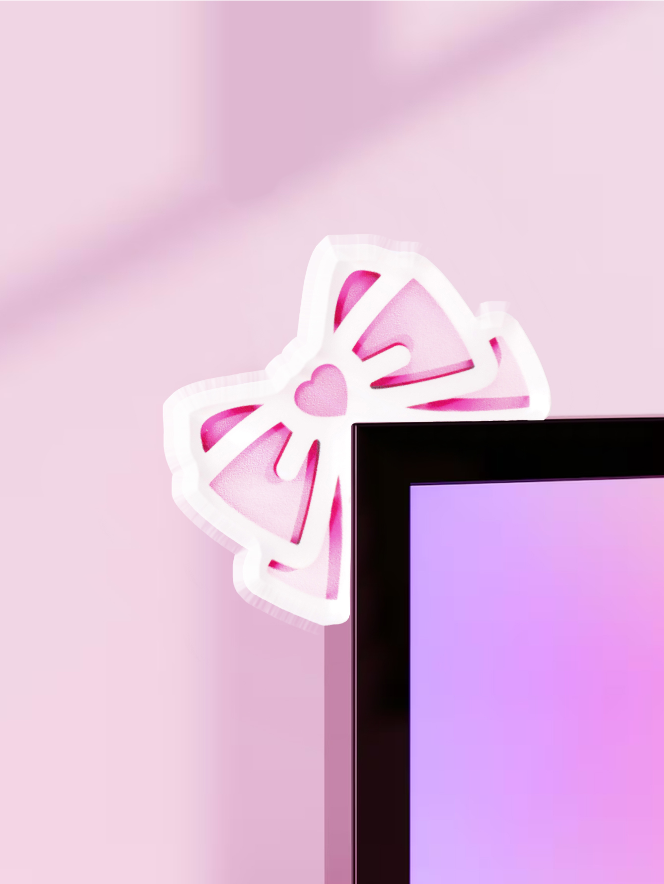 Gaming Accessories For Pc Setup - Kawaii Bow Monitor Decor Pink Acrylic